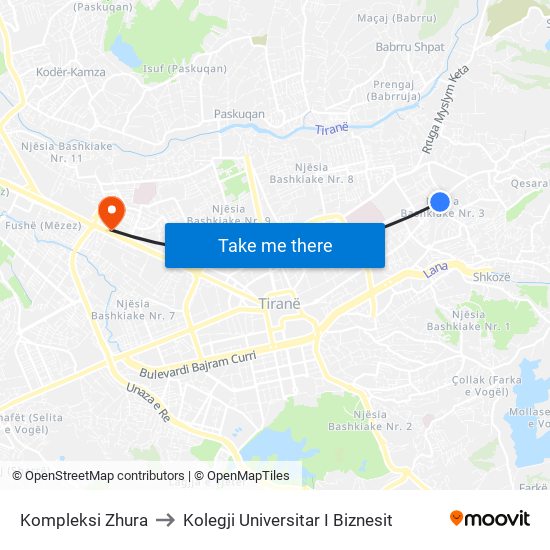 Kompleksi Zhura to Kolegji Universitar I Biznesit map