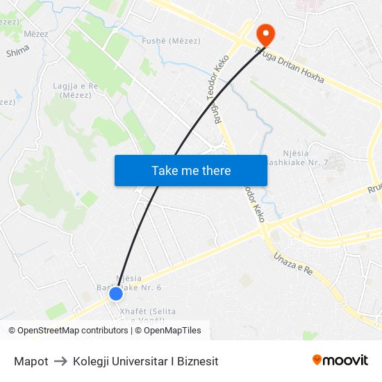 Mapot to Kolegji Universitar I Biznesit map