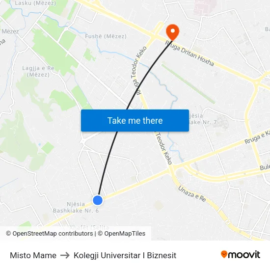 Misto Mame to Kolegji Universitar I Biznesit map