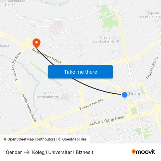 Qender to Kolegji Universitar I Biznesit map
