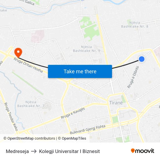 Medreseja to Kolegji Universitar I Biznesit map