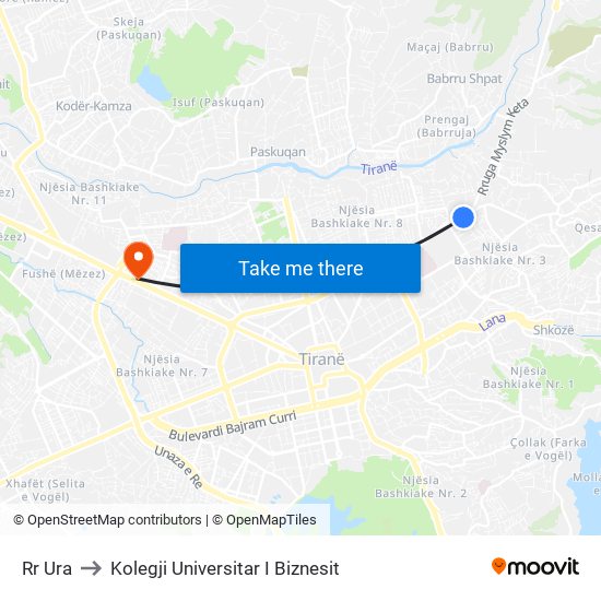 Rr Ura to Kolegji Universitar I Biznesit map