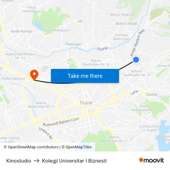 Kinostudio to Kolegji Universitar I Biznesit map