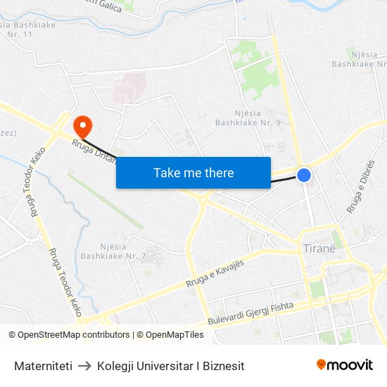 Materniteti to Kolegji Universitar I Biznesit map