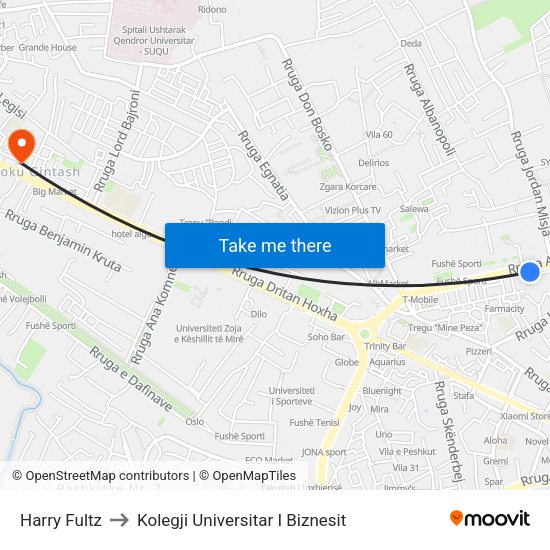 Harry Fultz to Kolegji Universitar I Biznesit map