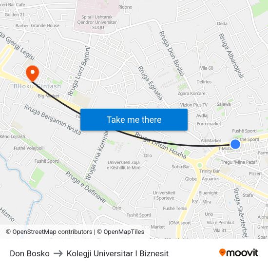 Don Bosko to Kolegji Universitar I Biznesit map