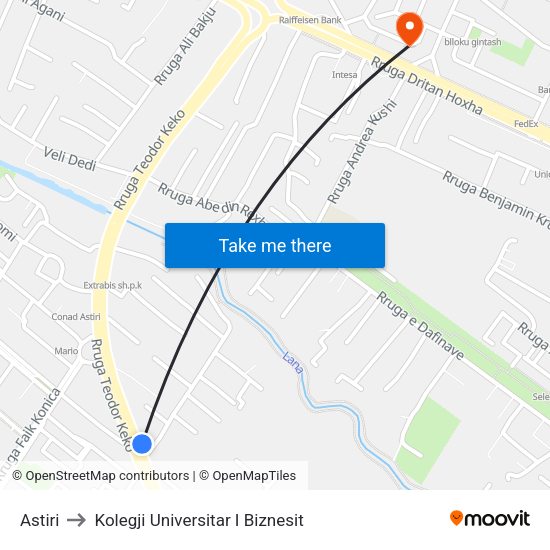 Astiri to Kolegji Universitar I Biznesit map