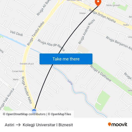 Astiri to Kolegji Universitar I Biznesit map