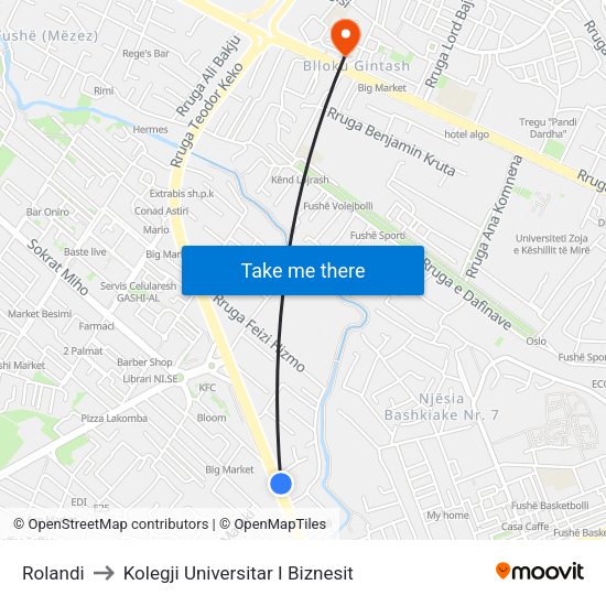 Rolandi to Kolegji Universitar I Biznesit map