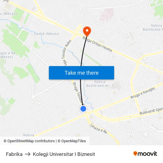 Fabrika to Kolegji Universitar I Biznesit map