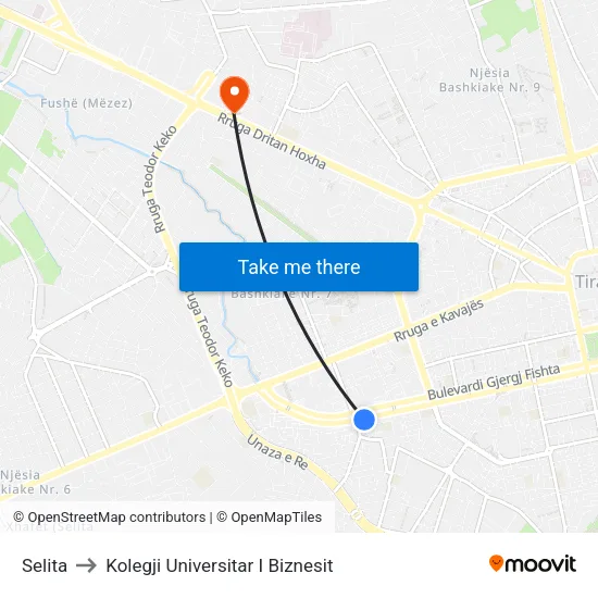 Selita to Kolegji Universitar I Biznesit map