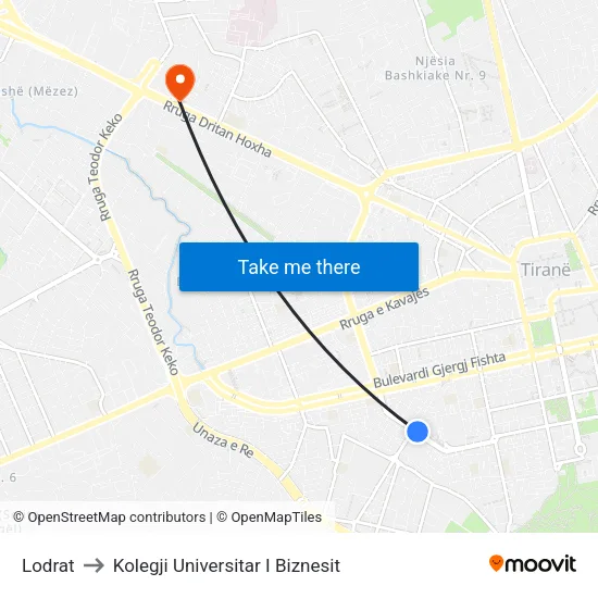 Lodrat to Kolegji Universitar I Biznesit map