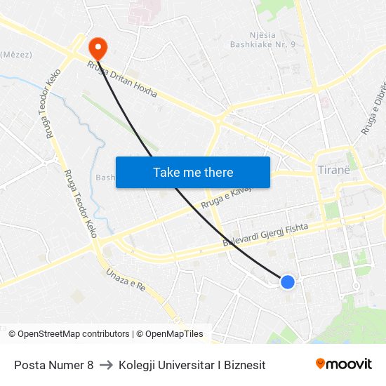 Posta Numer 8 to Kolegji Universitar I Biznesit map