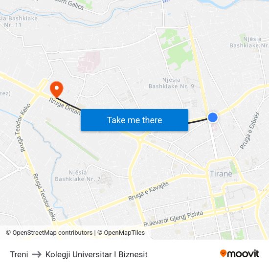 Treni to Kolegji Universitar I Biznesit map