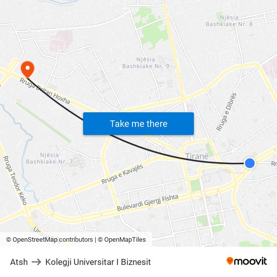 Atsh to Kolegji Universitar I Biznesit map