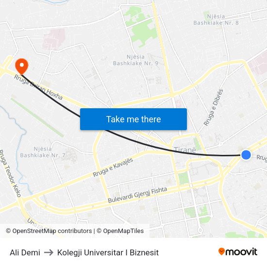 Ali Demi to Kolegji Universitar I Biznesit map