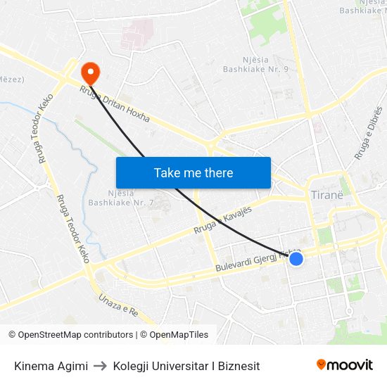 Kinema Agimi to Kolegji Universitar I Biznesit map