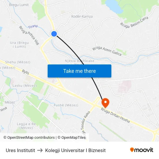 Ures Institutit to Kolegji Universitar I Biznesit map