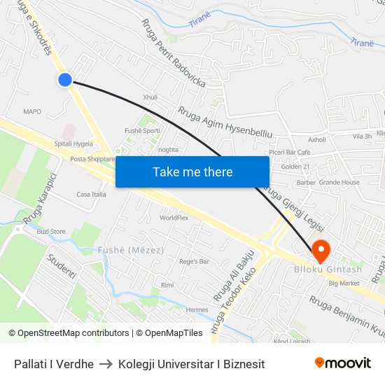 Pallati I Verdhe to Kolegji Universitar I Biznesit map