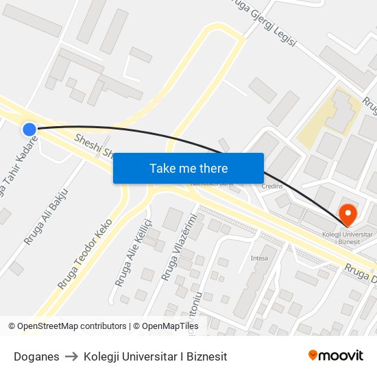 Doganes to Kolegji Universitar I Biznesit map