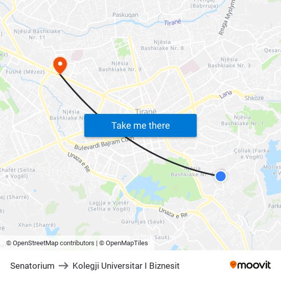 Senatorium to Kolegji Universitar I Biznesit map