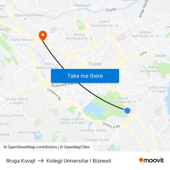 Rruga Kuvajt to Kolegji Universitar I Biznesit map