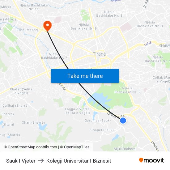 Sauk I Vjeter to Kolegji Universitar I Biznesit map