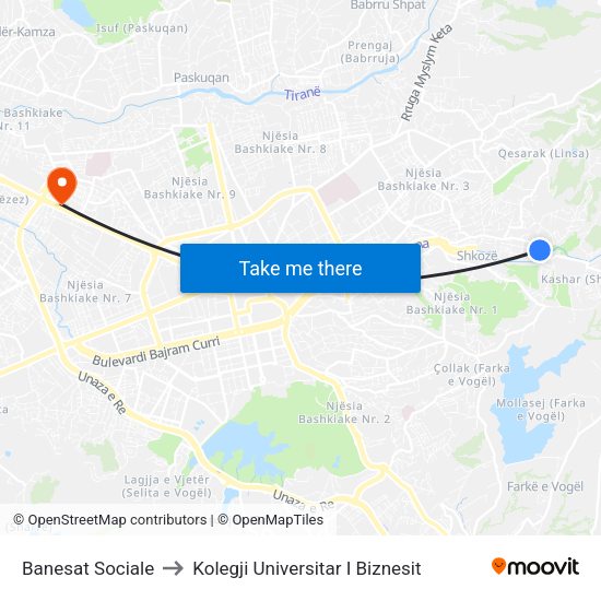 Banesat Sociale to Kolegji Universitar I Biznesit map