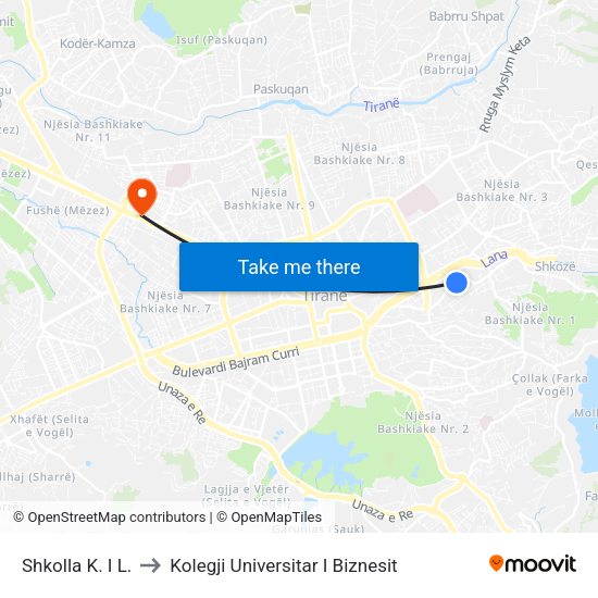 Shkolla K. I L. to Kolegji Universitar I Biznesit map