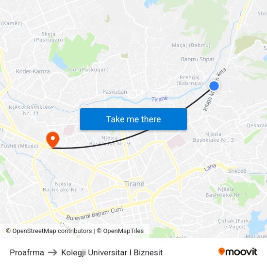 Proafrma to Kolegji Universitar I Biznesit map