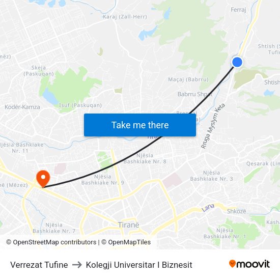 Verrezat Tufine to Kolegji Universitar I Biznesit map