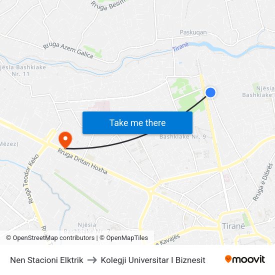 Nen Stacioni Elktrik to Kolegji Universitar I Biznesit map