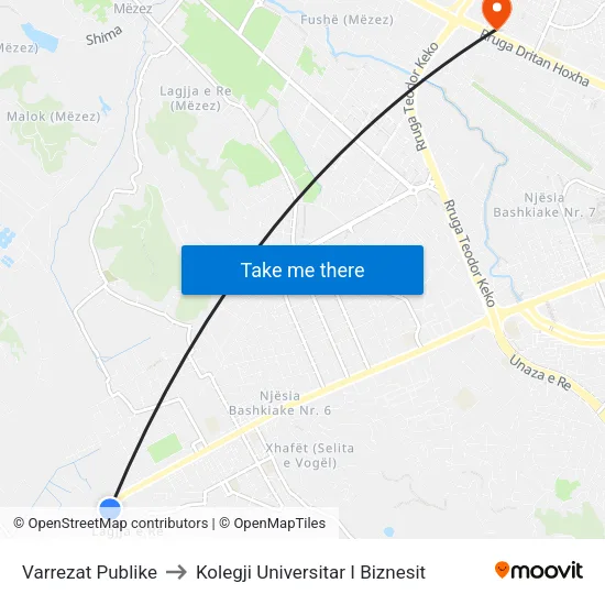 Varrezat Publike to Kolegji Universitar I Biznesit map