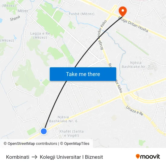 Kombinati to Kolegji Universitar I Biznesit map