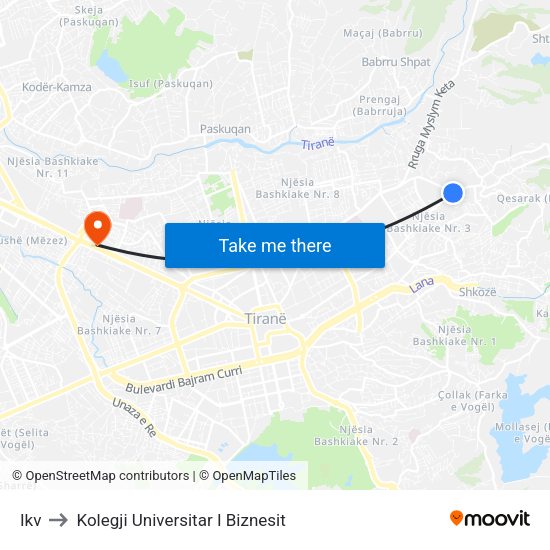 Ikv to Kolegji Universitar I Biznesit map