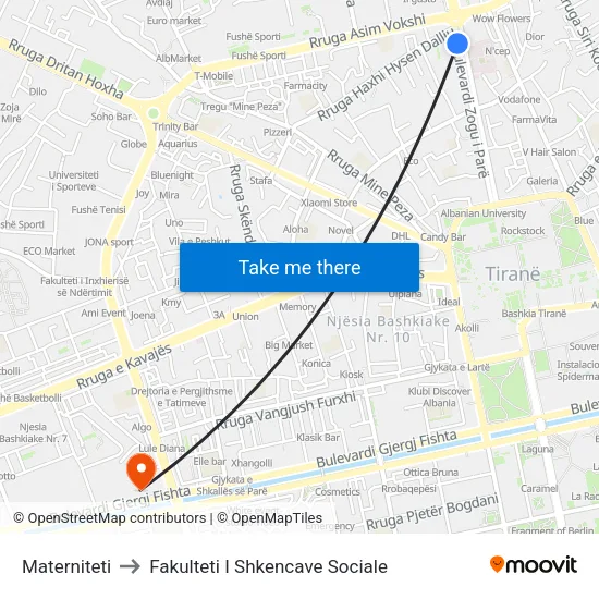 Materniteti to Fakulteti I Shkencave Sociale map