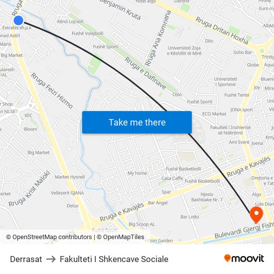 Derrasat to Fakulteti I Shkencave Sociale map