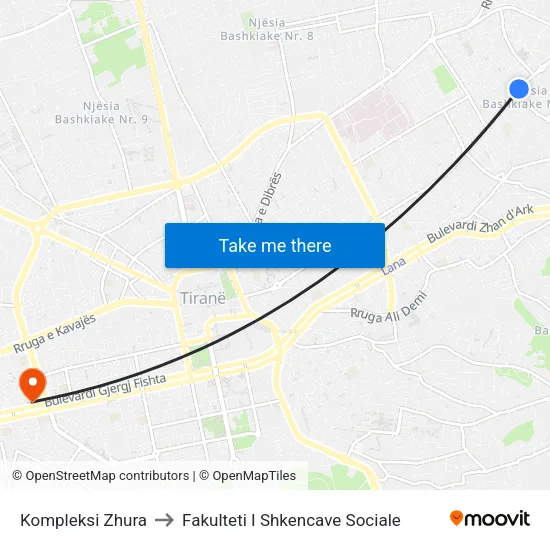 Kompleksi Zhura to Fakulteti I Shkencave Sociale map