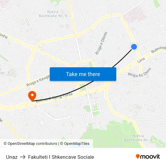 Unaz to Fakulteti I Shkencave Sociale map