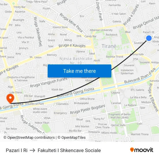 Pazari I Ri to Fakulteti I Shkencave Sociale map