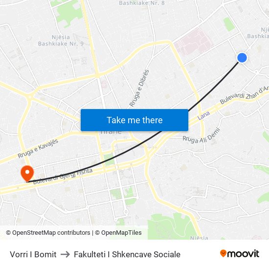 Vorri I Bomit to Fakulteti I Shkencave Sociale map