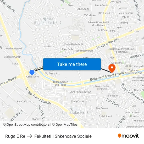 Ruga E Re to Fakulteti I Shkencave Sociale map