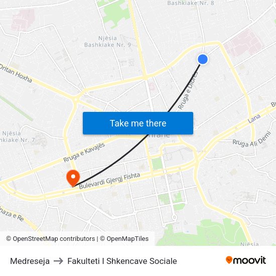 Medreseja to Fakulteti I Shkencave Sociale map