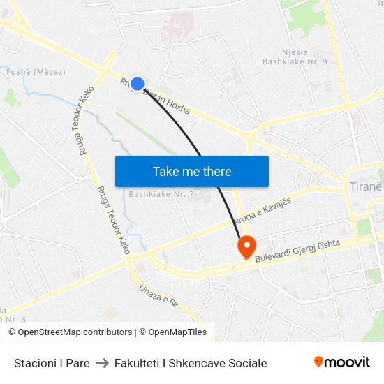 Stacioni I Pare to Fakulteti I Shkencave Sociale map