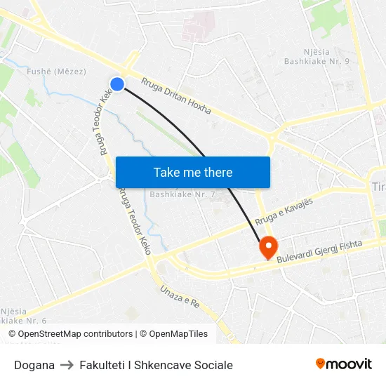 Dogana to Fakulteti I Shkencave Sociale map