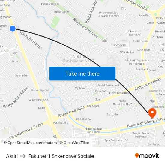Astiri to Fakulteti I Shkencave Sociale map