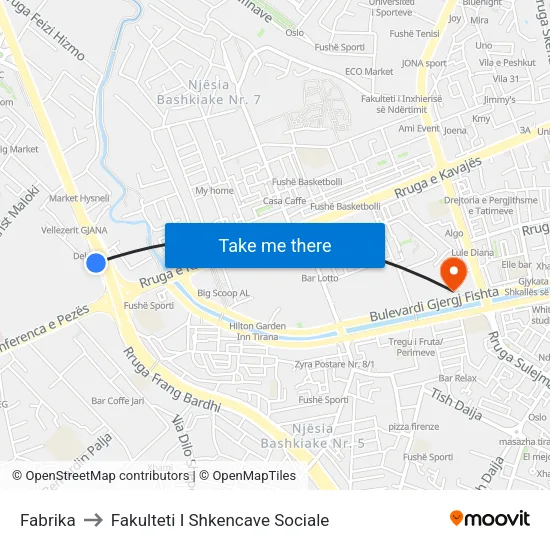 Fabrika to Fakulteti I Shkencave Sociale map
