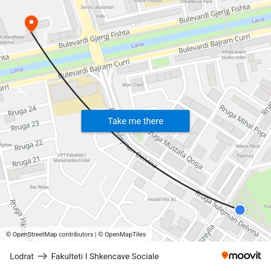 Lodrat to Fakulteti I Shkencave Sociale map