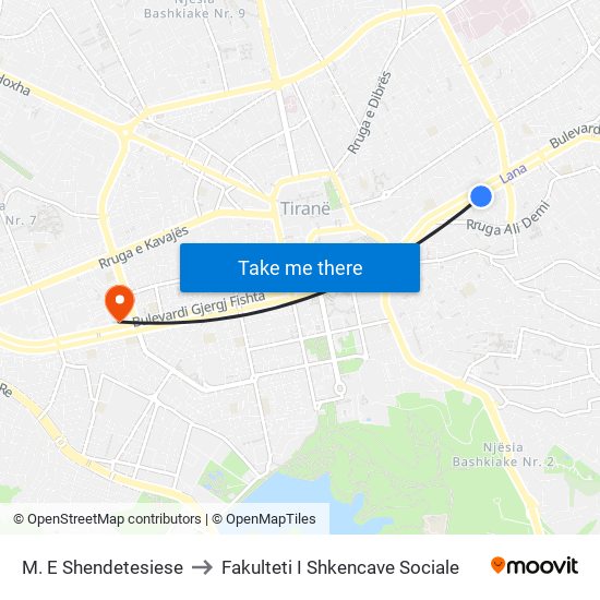 M. E Shendetesiese to Fakulteti I Shkencave Sociale map