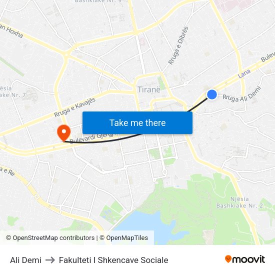 Ali Demi to Fakulteti I Shkencave Sociale map